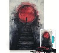 Rompecabezas Escalera Luna Roja para Adolescentes 1000 Piezas Mejora la Memoria Alivia la Tensión Bordes Precisos Obra de Arte de Calidad (38x52cm)