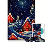 Rompecabezas Escena Nocturna de Pueblo Invernal 1000 Piezas para Adolescentes Juego para estimular la Mente Ensamblaje Firme y Seguro Actividad Nocturna Divertida para Toda la Familia (38x26cm)