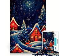 Rompecabezas Escena Nocturna de Pueblo Invernal 1000 Piezas Recall Fun Play Piezas sin Rebabas de Corte Limpio Juego portátil Ideal para Viajes (38x52cm)