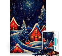 Rompecabezas Escena Nocturna de Pueblo Invernal para Adolescentes 1000 Piezas Juego para estimular la Mente Ensamblaje Firme y Seguro Actividad para Fortalecer los Lazos Familiares (50x75cm)