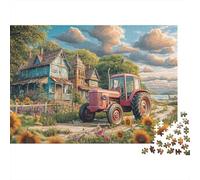 Rompecabezas Escena Tractor rústico Estilo Granja Vintage,1000 Piezas,Acabado Mate Suave,cartón,Ideal Momentos Tranquilidad,paratusiastas,Adultos,Parejas,Rompecabezas avanzados,52 x 38 cm/1000 Piezas