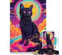 Rompecabezas Espacial de Gato psicodélico de 1000 Piezas para Adolescentes Juguete de lógica Resistente Actividad en casa Bordes Transparentes Regalo Ideal 50x75cm