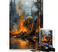 Rompecabezas Esqueleto Junto al Fuego para Adultos, 1000 Piezas, fortalece la Memoria, Alivia el estrés, Bordes Lisos, Regalo conmovedor 50x75cm