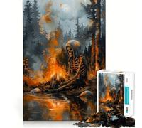 Rompecabezas Esqueleto Junto al Fuego para Adultos, 1000 Piezas, fortalece la Memoria, Alivia el estrés, Bordes Lisos, Regalo conmovedor 50x75cm