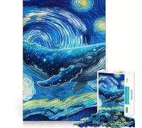 Rompecabezas Estilo Noche Estrellada con Ballenas para Adolescentes 1000 Piezas Juego para estimular la Mente Montaje Firme y Seguro Actividad para Fortalecer los Lazos Familiares (38x52cm)