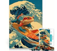 Rompecabezas Estilo Ukiyo-e de Rana Surfista para Adolescentes, 1000 Piezas, Juego de lógica, pasatiempo para el hogar, Corte preciso, Regalo para Festivales 38x52cm