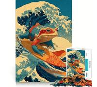 Rompecabezas Estilo Ukiyo-e de Rana Surfista para Adultos, 1000 Piezas, estimula la Memoria, diversión Relajante, Corte Premium, Regalo Original 50x75cm