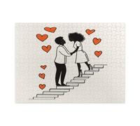 Rompecabezas extraño para el día de San Valentín para adultos, 500 piezas, rompecabezas impresos de madera para parejas afroamericanas, decoración de patrón de amante del amor para fiesta de