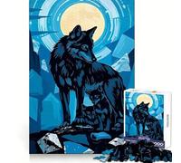Rompecabezas Familia de Lobos Bajo la Luna para Adolescentes, 1000 Piezas, Fácil de Recordar, Actividad de Ocio, Corte Impecable, (50x75cm)