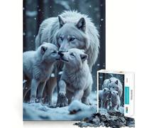 Rompecabezas Familia de Lobos Blancos en Bosque Nevado 1000 Piezas Diversión para Estimular la Concentración Corte Láser para un Encaje Actividad para Compartir con Seres Queridos (50x75cm)