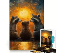 Rompecabezas Familia de mapaches y la Noche Estrellada para Adolescentes, 1000 Piezas, lógica Clara, Juguete, Juego Lento, Disfruta, Corte, Sorpresa de cumpleaños (50x75cm)