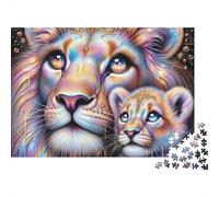 Rompecabezas Familia Leones Colorida 1000 Piezas Adultos Familia León Pintura Lindo Arte Vida Salvaje Grueso Resistente Vibrante Desafiante Duro Alivio Estrés Regalo 52x38cm/1000pzs