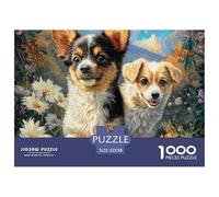 Rompecabezas Familiar 1000 Piezas de Perro Bonito - Dos Cachorros Entre Flores, Regalo para Hombres y Mujeres y Detalle para Hogar 52x38cm