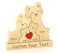 Rompecabezas familiar de osos de madera personalizado con 2-10 nombres, rompecabezas de oso de madera personalizado con base, grabado láser, letrero de nombre de oso de madera personalizado para