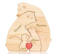 Rompecabezas Familiar de Osos de Madera Personalizado con Nombres - Rompecabezas de Animales Familiares, Regalos Decorativos para el Hogar para el Día del Padre, Día de la Madre, Cumpleaños (Abrazo)