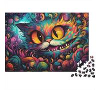 Rompecabezas Fantasía Gato Colorido 1000 Piezas Adultos Gato Cheshire Psicodélico Vibrante Remolinos Premium Grueso Resistente Vibrante Desafiante Duro Alivio Estrés 52x38cm/1000pzs