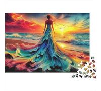 Rompecabezas Fantasy Dancer 1000 Piezas Adultos y Familia Mujer Atardecer Océano Vestido Premium Grueso Resistente Desafiante Alivio Estrés Juego 38x26cm/1000pzs