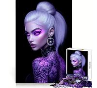 Rompecabezas Femme Fatale Tatuada en Morado, 1000 Piezas, Juguete para ejercitar la Mente, Juego Relajante, Pieza de colección de Arte de Corte preciso (50x75cm)