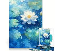 Rompecabezas Flor de Loto Blanca en Agua Azul 1000 Piezas Juego de Habilidad Mental Ajuste Estable Sin Piezas Desplazables Pasatiempo Divertido para Fines de Semana Largos (38x26cm)