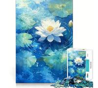 Rompecabezas Flor de Loto Blanca en Agua Azul 1000 Piezas Juego de Habilidad Mental Ajuste Estable Sin Piezas Desplazables Pasatiempo Divertido para Fines de Semana Largos (50x75cm)