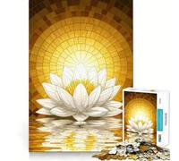 Rompecabezas Flor de Loto Blanca en Luz Dorada 1000 Juego de Impulso Mental Cierre Seguro Sin Piezas Sueltas Desafío Mental Interactivo para el Hogar (38x26cm)