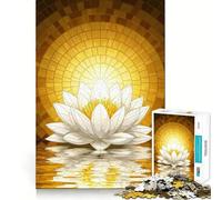 Rompecabezas Flor de Loto Blanca en Luz Dorada 1000 Piezas para Adolescentes Entrenamiento de Memoria Diversión Conexión Limpia Sin Frascos Actividad Relajante en Grupo para Interiores (50x75cm)