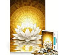 Rompecabezas Flor de Loto Blanca en Luz Dorada 1000 Recall Fun Play Tecnología Avanzada de Corte Láser Juguete de Entretenimiento para Interiores (38x52cm)