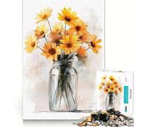 Rompecabezas Flores Amarillas en un Frasco,1000 Piezas,Entrenamiento Mental,Piezas sin Rebabas,Corte Limpio,Actividad Absorbente para Noches Tranquilas (50x75cm)