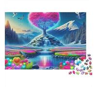 Rompecabezas Flores de Amor 1000Pc para Adultos | Juego Educativo Árbol en Forma de Corazón Junto a Lago Colorido Regalo para Hombres y Mujeres 52x38cm/1000pcs