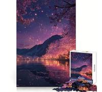 Rompecabezas Flores de Cerezo al anochecer Junto al Lago para Adolescentes,1000 Piezas,para desarrollar la Memoria,Relajarse y divertirse,Bordes limpios,Regalo de Temporada (50x75cm)
