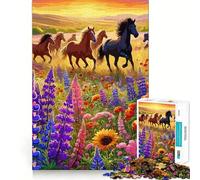 Rompecabezas Flores Silvestres Caballos Salvajes 1000 Piezas Entrenamiento Académico Divertido Piezas Que Encajan a la perfección Regalo de Cumpleaños Juguete para Estimular la Mente (38x26cm)