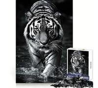 Rompecabezas fotográfico en Blanco y Negro de un Tigre en el Agua 1000 Piezas para Adolescentes para desarrollar la Memoria para Jugar en Interiores con Corte Fino Ideal para Elegir como Juguete
