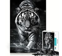 Rompecabezas fotográfico en Blanco y Negro de un Tigre en el Agua 1000 Piezas para Adolescentes para desarrollar la Memoria para Jugar en Interiores con Corte Fino Ideal para Elegir como Juguete