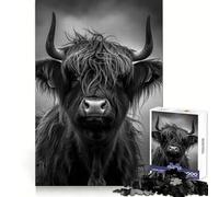 Rompecabezas fotográficos de Retrato de Vaca de Las Tierras Altas en Blanco y Negro para Adultos,1000 Piezas,para desarrollar la Capacidad de razonamiento,para Relajarse,para el Ocio,para Regalar en