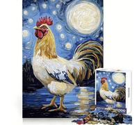 Rompecabezas Gallo bajo la Noche Estrellada de 1000 Piezas para Adultos Fortalece la Memoria Ideal para Grupos Bordes limpios Regalo Elegante (50x75cm)