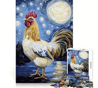Rompecabezas Gallo bajo la Noche Estrellada para Adultos, 1000 Piezas, para Fortalecer la Memoria, Divertido, de Calidad, Elegante, Regalo (38x52cm)