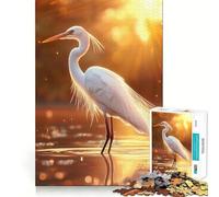 Rompecabezas Garza Blanca al Atardecer para Adultos 1000 Piezas Juego para Estimular la Mente Tamaño Uniforme Piezas Precisas Ideal para Viajes Regalo para el Ánimo (38x26cm)