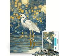 Rompecabezas Garza Blanca Bajo la Noche Estrellada de 1000 Piezas Juego cognitivo Divertido Troquelado de Alta precisión aliviar el estrés (38x26cm)
