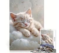 Rompecabezas Gatito Blanco durmiendo en Las Nubes para Adolescentes, 1000 Piezas, Juguete de lógica Fina, pasatiempo Tranquilo, Pieza de colección de Arte de Bordes limpios 50x75cm