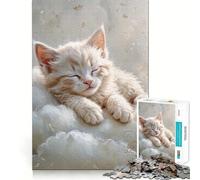 Rompecabezas Gatito Blanco durmiendo en Las Nubes para Adolescentes, 1000 Piezas, Juguete de lógica Fina, pasatiempo Tranquilo, Pieza de colección de Arte de Bordes limpios 50x75cm