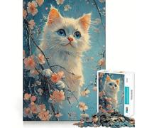 Rompecabezas Gatito Blanco Entre Flores 1000 Piezas Diversión para Estimular la Concentración Corte Láser para un Encaje Actividad para Compartir con Seres Queridos (38x52cm)