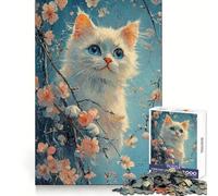 Rompecabezas Gatito Blanco Entre Flores, 1000 Piezas para Adultos Claridad Mental, Relajación, Diversión, Bordes Finos, (50x75cm)