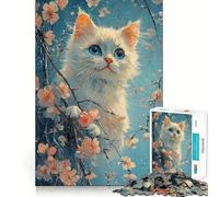 Rompecabezas Gatito Blanco Entre Flores para Adolescentes 1000 Piezas Estimula la Mente Diversión Corte Limpio Componentes Resistentes Actividad Conmovedora para Compartir (50x75cm)