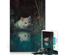 Rompecabezas Gatito Blanco Junto al Estanque 1000 Juego de Impulso Mental Cierre Seguro Sin Piezas Sueltas Desafío Mental Interactivo para el Hogar (38x52cm)