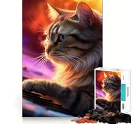Rompecabezas Gatito Espacial Pianista de 1000 Piezas para Adultos Juguete Inteligente para Toda la Familia Obra de Arte de Corte preciso (38x52cm)