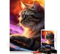 Rompecabezas Gatito Espacial Pianista de 1000 Piezas para Adultos Juguete Inteligente para Toda la Familia Obra de Arte de Corte preciso (38x52cm)