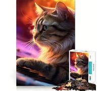 Rompecabezas Gatito Espacial Pianista de 1000 Piezas para Adultos Juguete Inteligente para Toda la Familia Obra de Arte de Corte preciso (50x75cm)