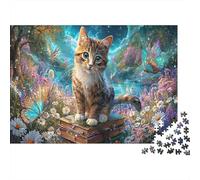 Rompecabezas Gatito Sentado en Libros Viejos Mascotas Puzzle 1000 Piezas, Decoración del Hogar, para Adultos 38x26cm/1000pcs