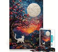 Rompecabezas Gato a la Luz de la Luna Blanca de 1000 Piezas Juguete Que desafía la Mente Troquelado de Alta precisión Un Reto Divertido para Pasar el Tiempo de Espera (38x26cm)