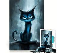 Rompecabezas Gato Azul Enojado 1000 Piezas Juego de Concentración Mental Corte de Precisión Bordes Lisos Actividad Absorbente para Noches Tranquilas (38x26cm)